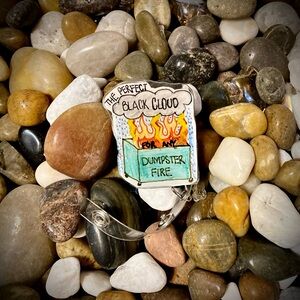 Dumpster fire black cloud badge reel